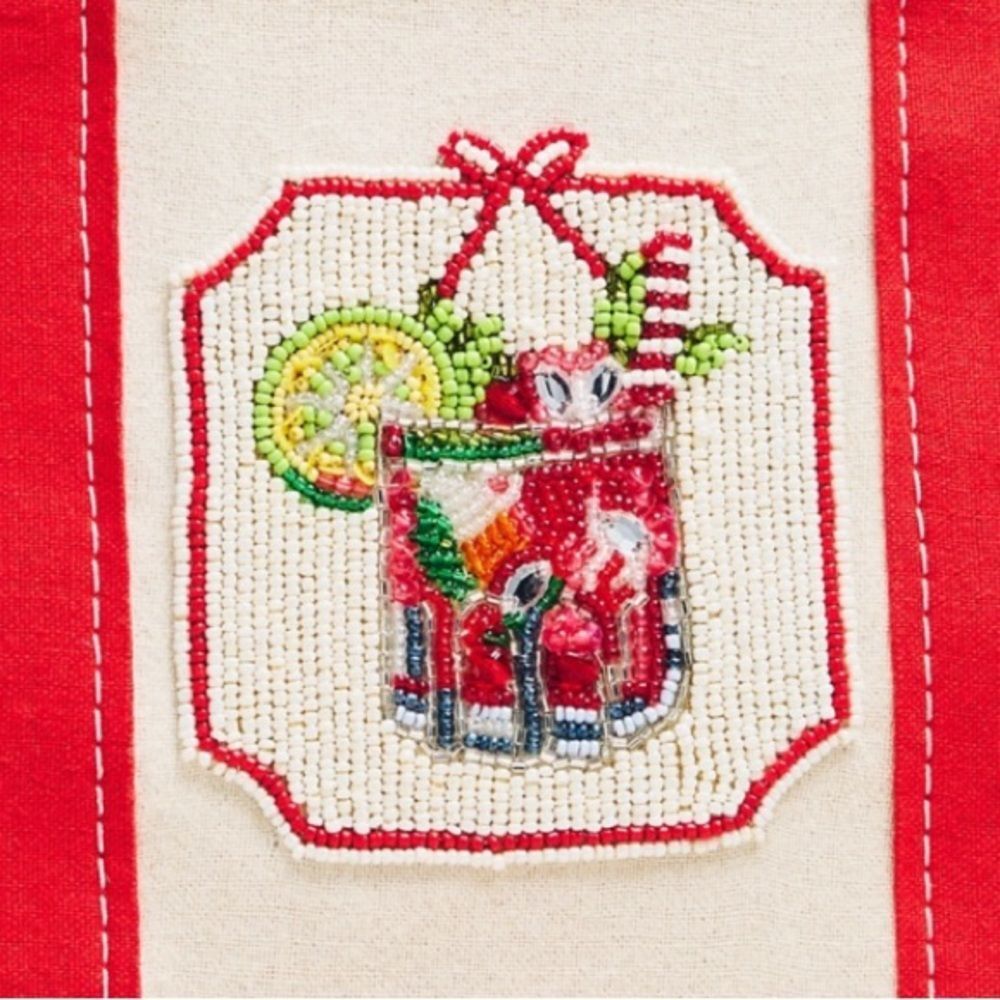 Anthropologie The Hartley Bloody Mary Beaded Cocktail Mini Cotton Canvas Tote - Picture 4 of 16